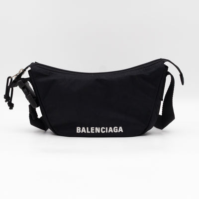 Wheel Shoulder Sling Bag Black Nylon