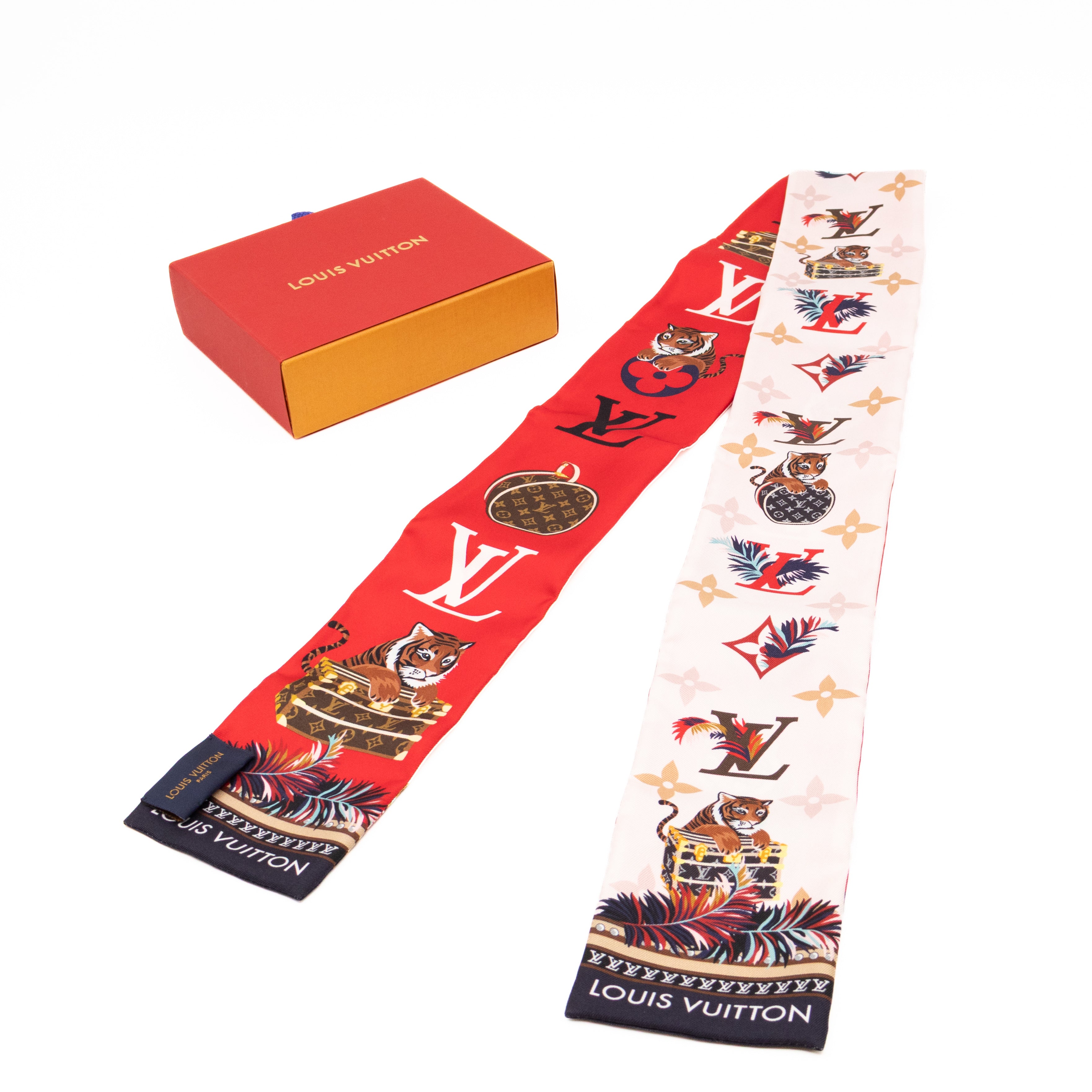 Precious Tiger Bandeau Silk Scarf Red