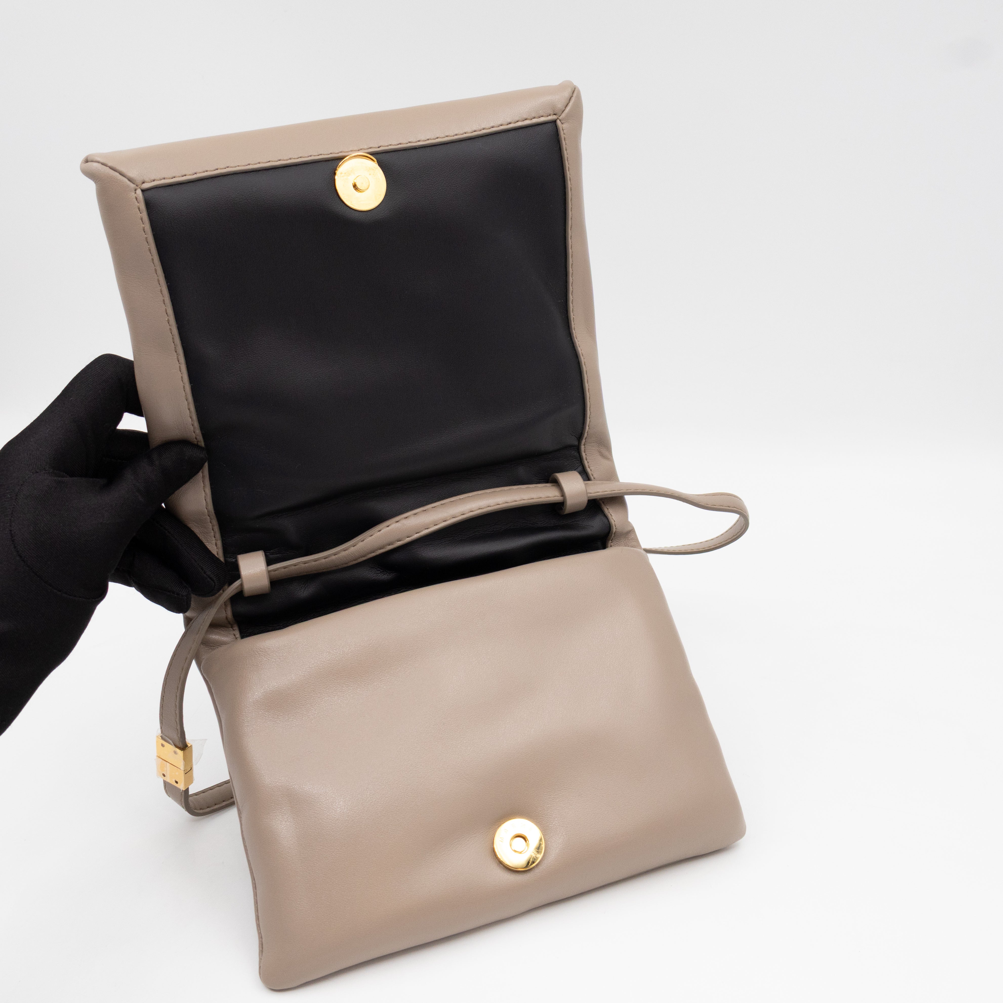 Prisma Mini Pochette Shoulder Bag Grey Leather