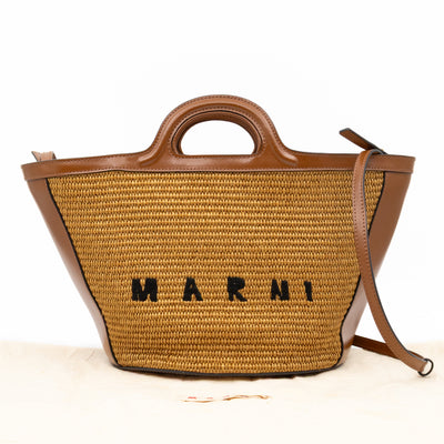 Tropicalia Small Bag Brown Leather & Raffia-effect Fabric