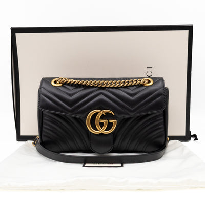 GG Marmont Medium Flap Bag Black Leather