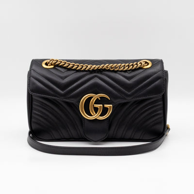 GG Marmont Medium Flap Bag Black Leather
