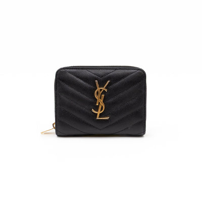 Cassandre Compact Zip Around Wallet Black Grained Leather