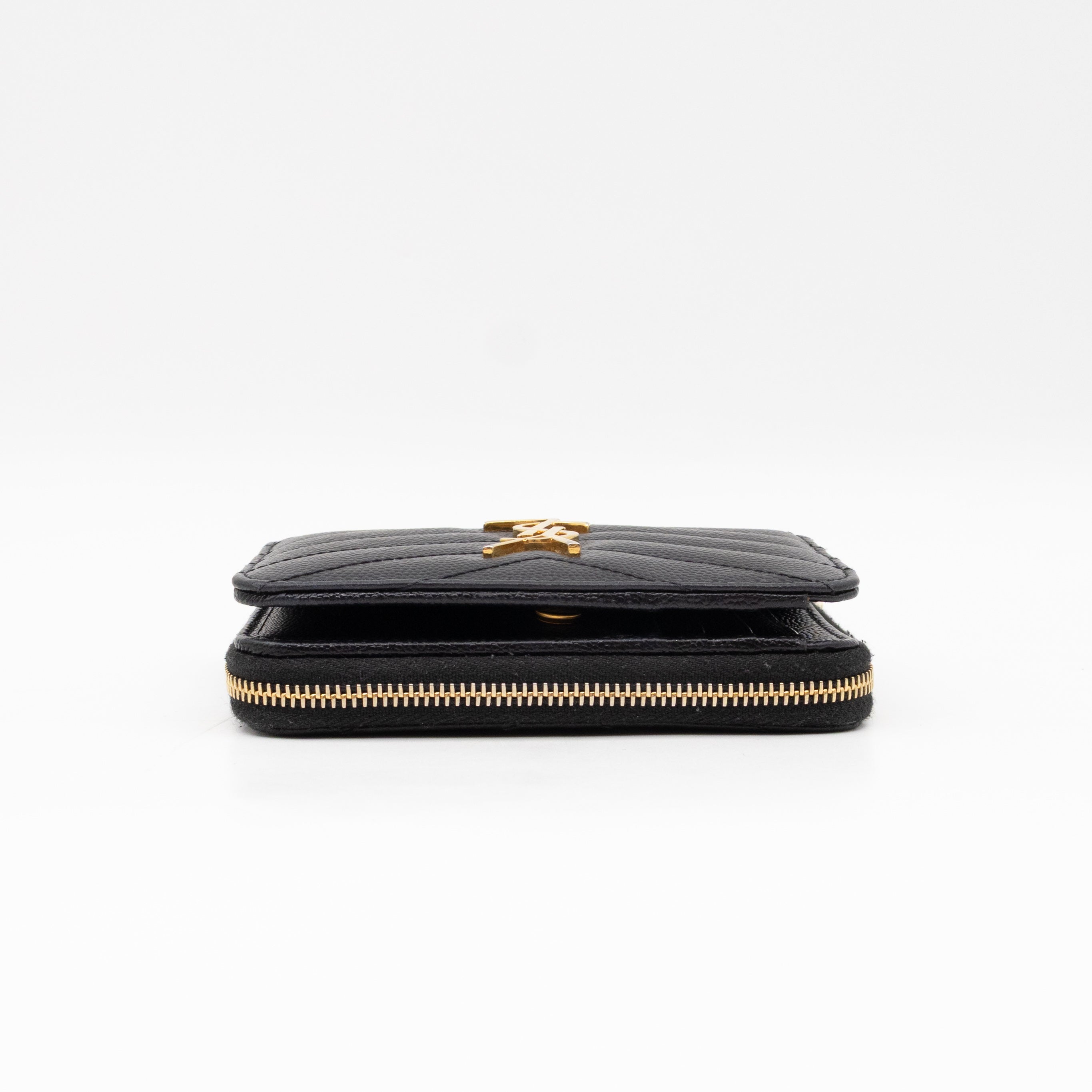 Cassandre Compact Zip Around Wallet Black Grained Leather