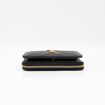 Cassandre Compact Zip Around Wallet Black Grained Leather