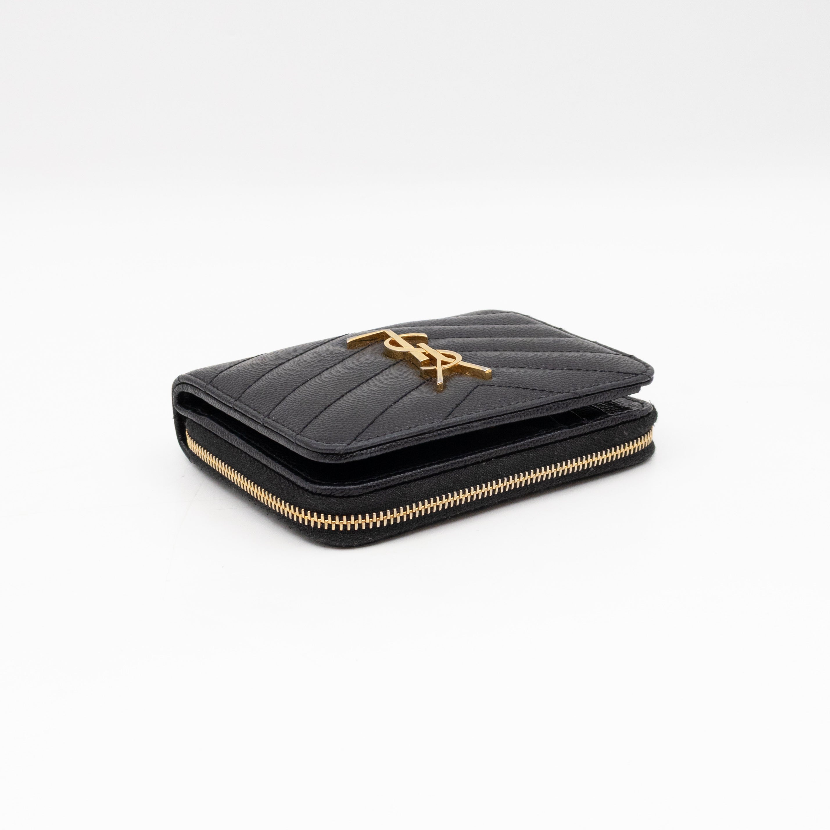 Cassandre Compact Zip Around Wallet Black Grained Leather