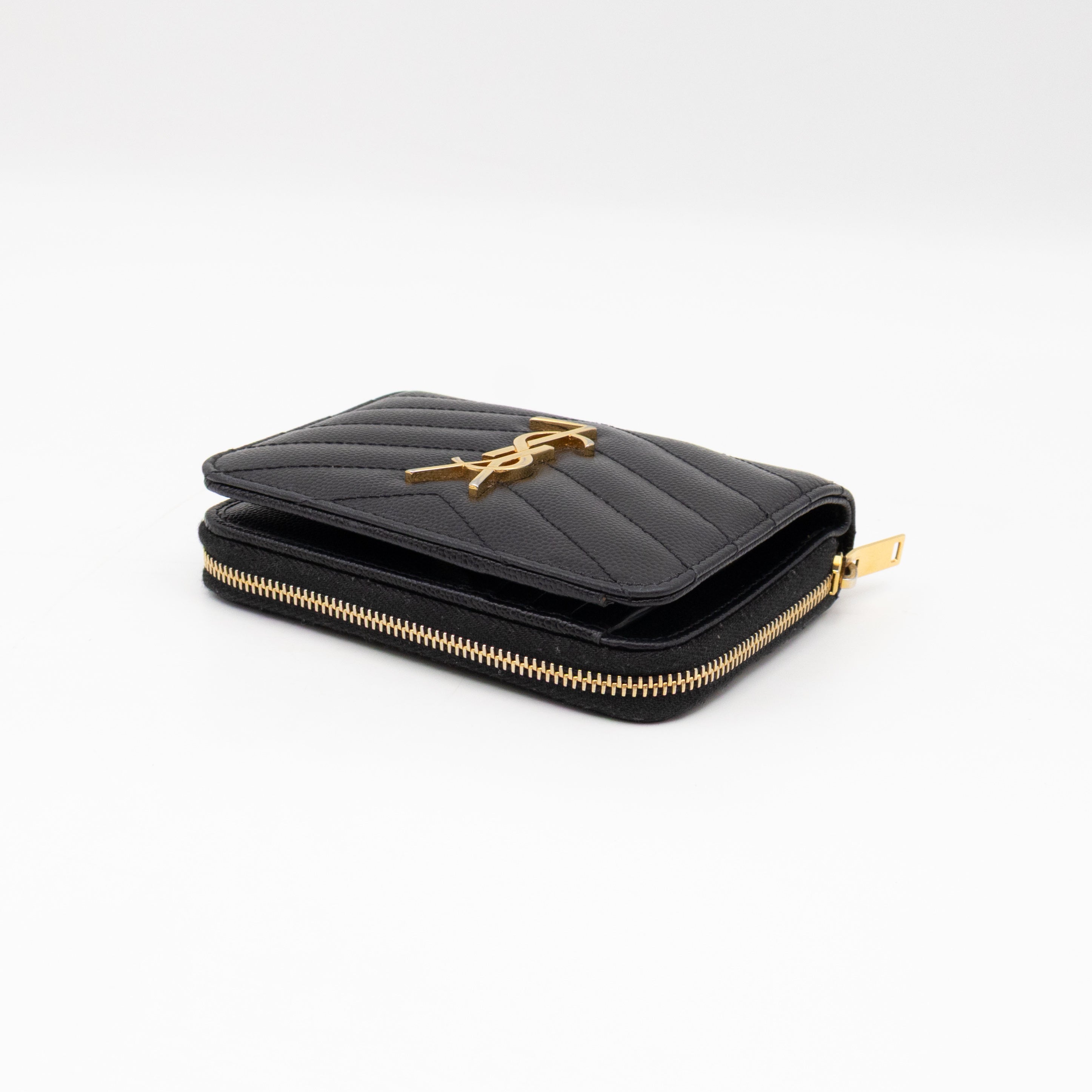 Cassandre Compact Zip Around Wallet Black Grained Leather