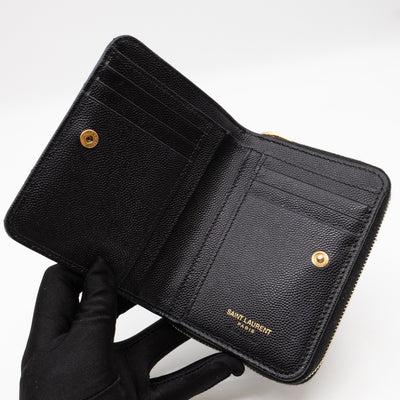 Cassandre Compact Zip Around Wallet Black Grained Leather
