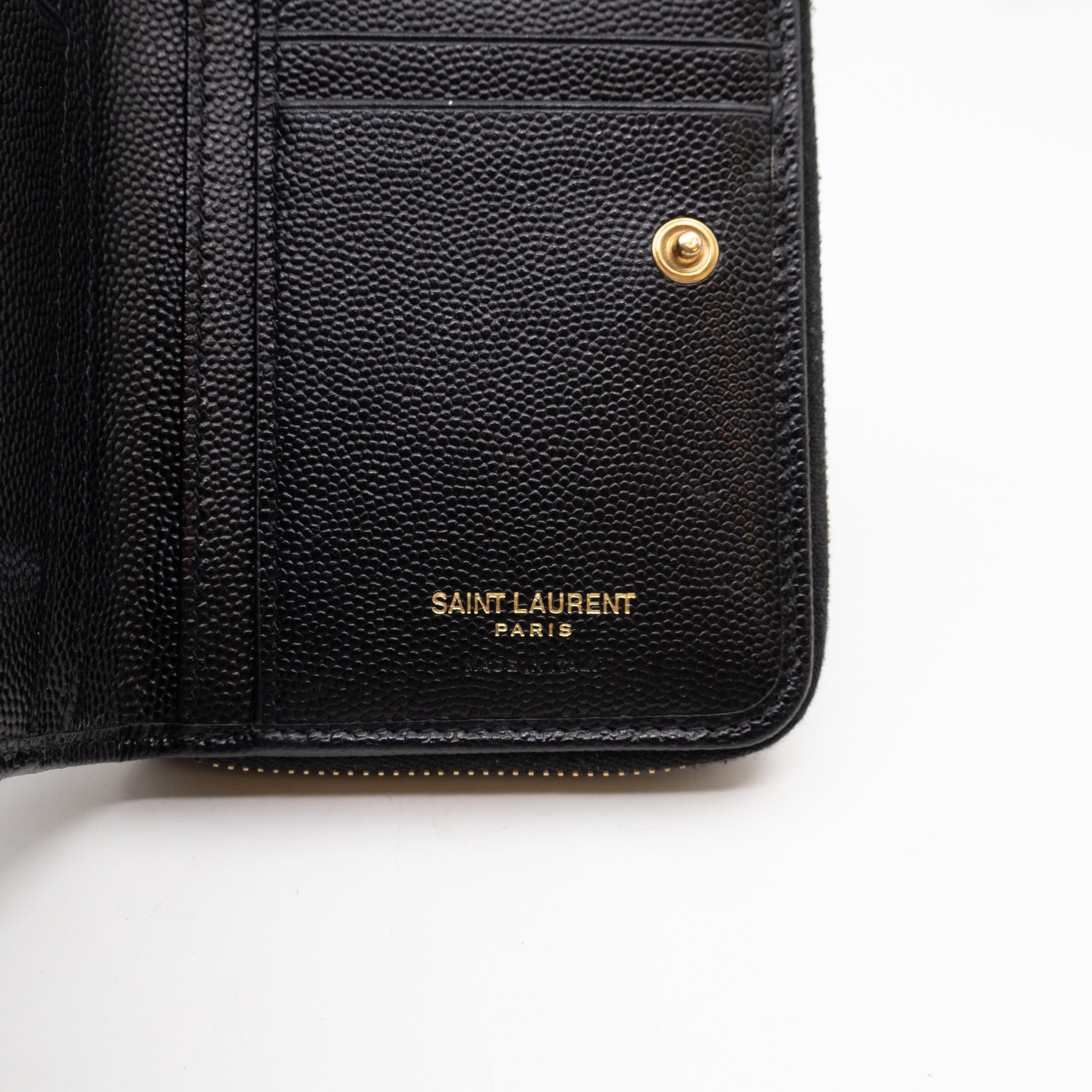 Cassandre Compact Zip Around Wallet Black Grained Leather