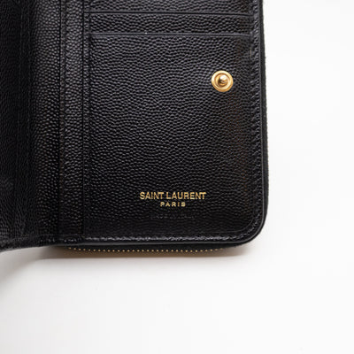 Cassandre Compact Zip Around Wallet Black Grained Leather
