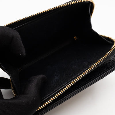 Cassandre Compact Zip Around Wallet Black Grained Leather