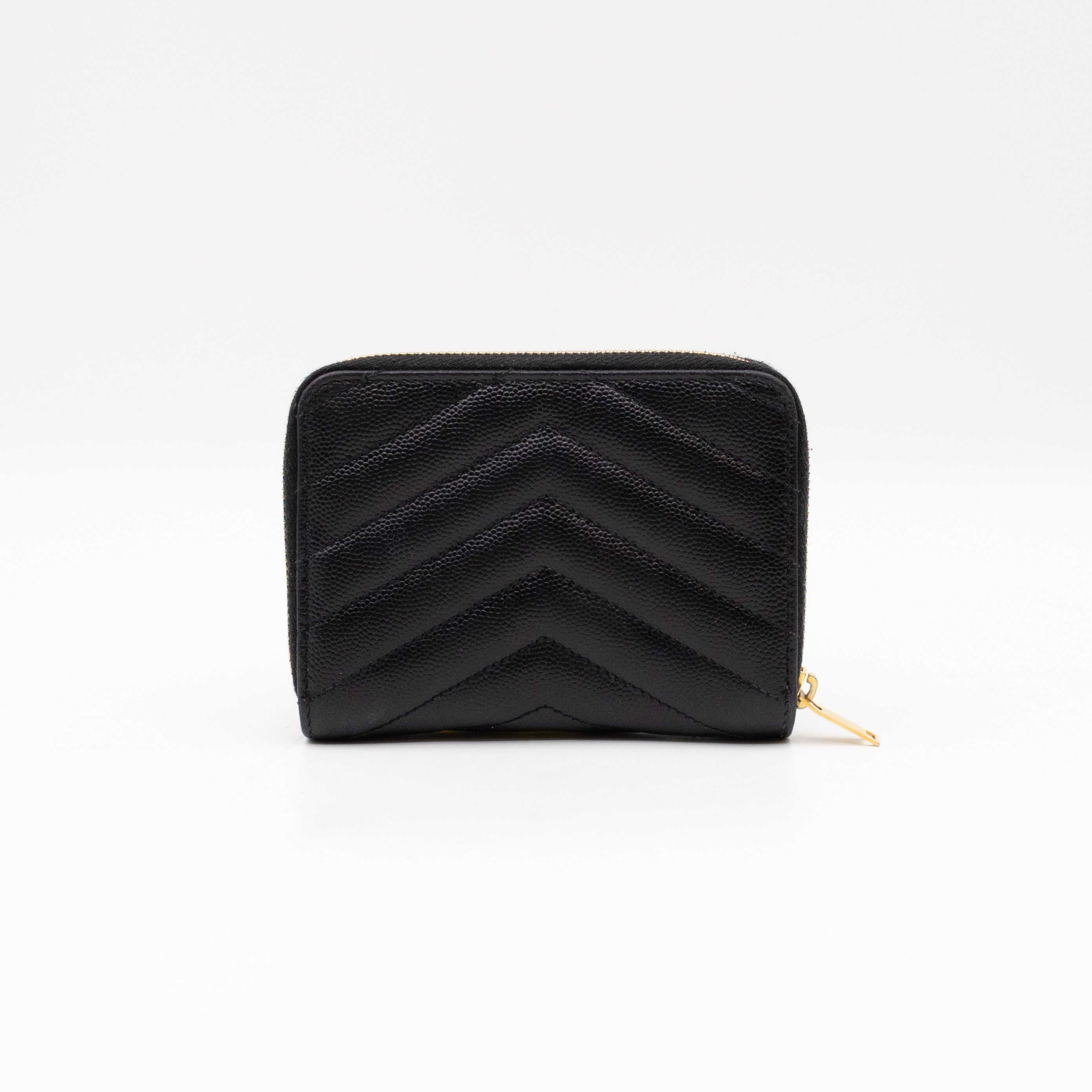 Cassandre Compact Zip Around Wallet Black Grained Leather