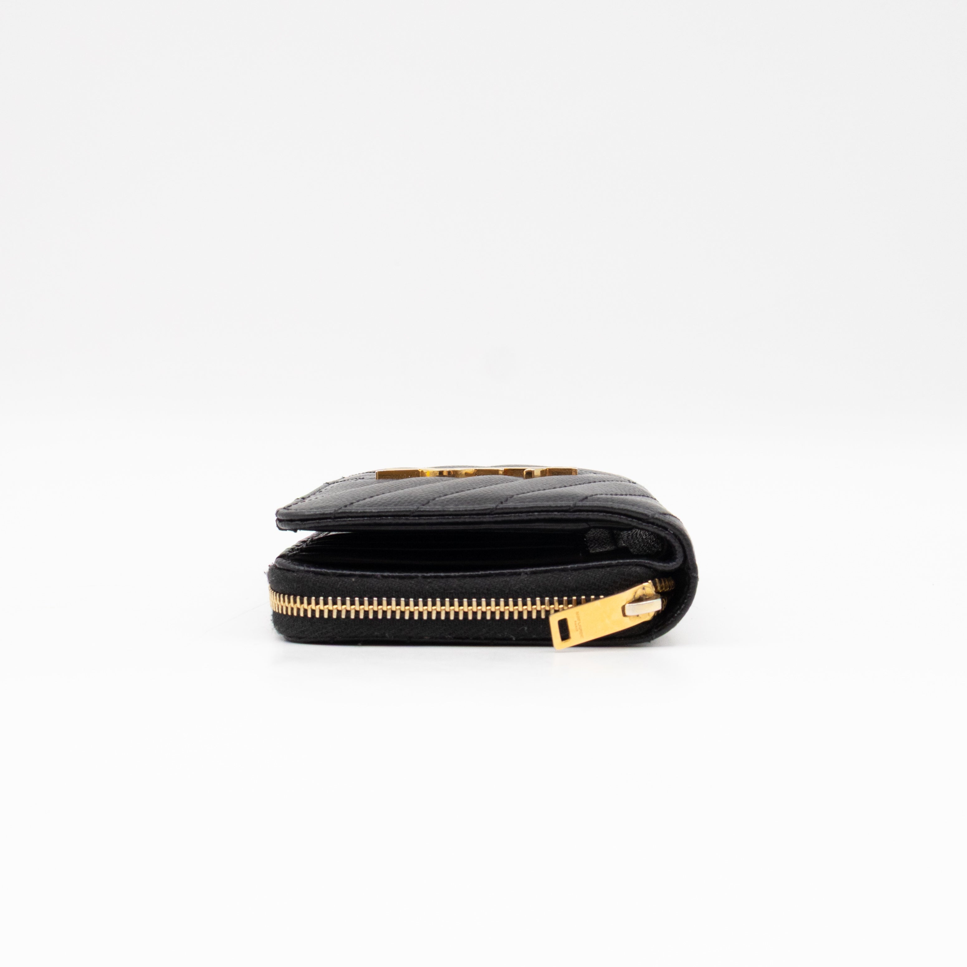 Cassandre Compact Zip Around Wallet Black Grained Leather