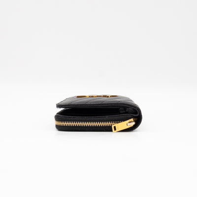 Cassandre Compact Zip Around Wallet Black Grained Leather