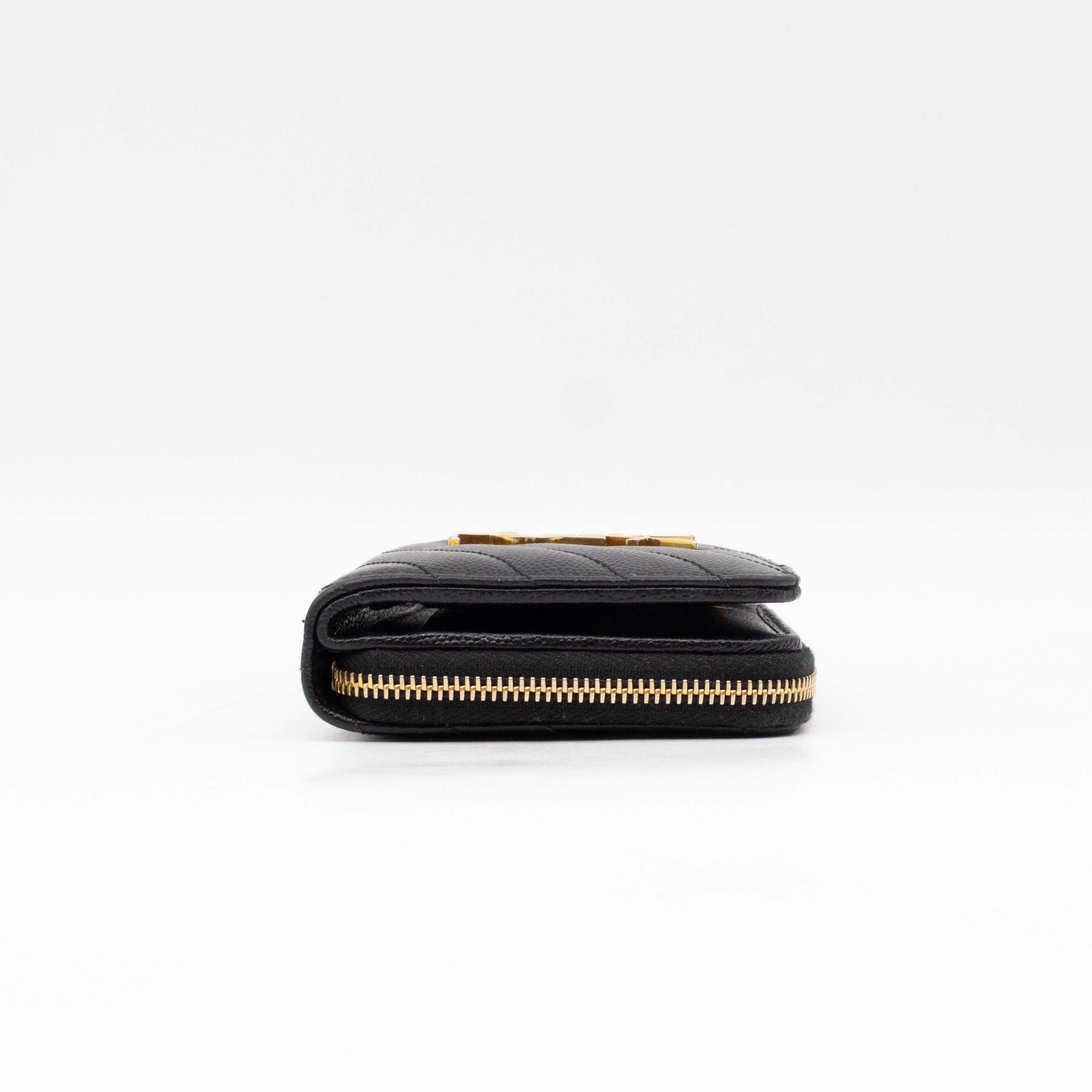 Cassandre Compact Zip Around Wallet Black Grained Leather