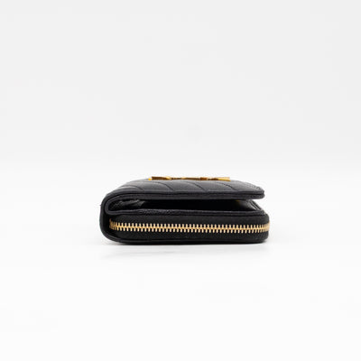 Cassandre Compact Zip Around Wallet Black Grained Leather