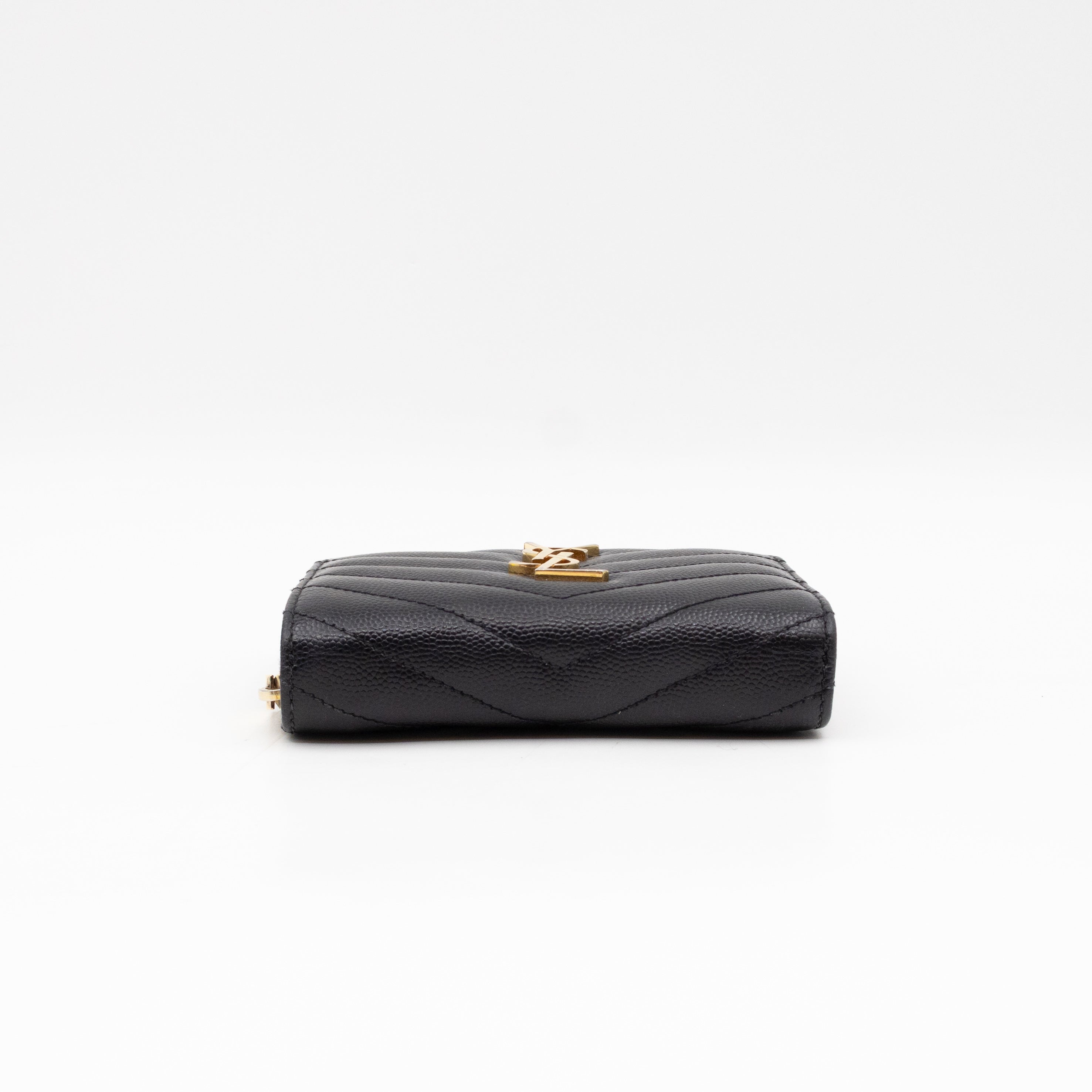 Cassandre Compact Zip Around Wallet Black Grained Leather