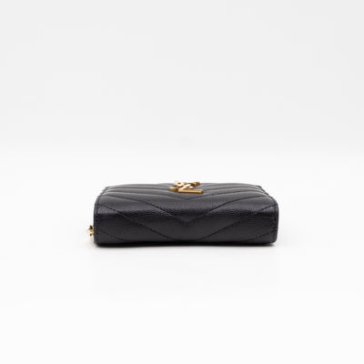 Cassandre Compact Zip Around Wallet Black Grained Leather