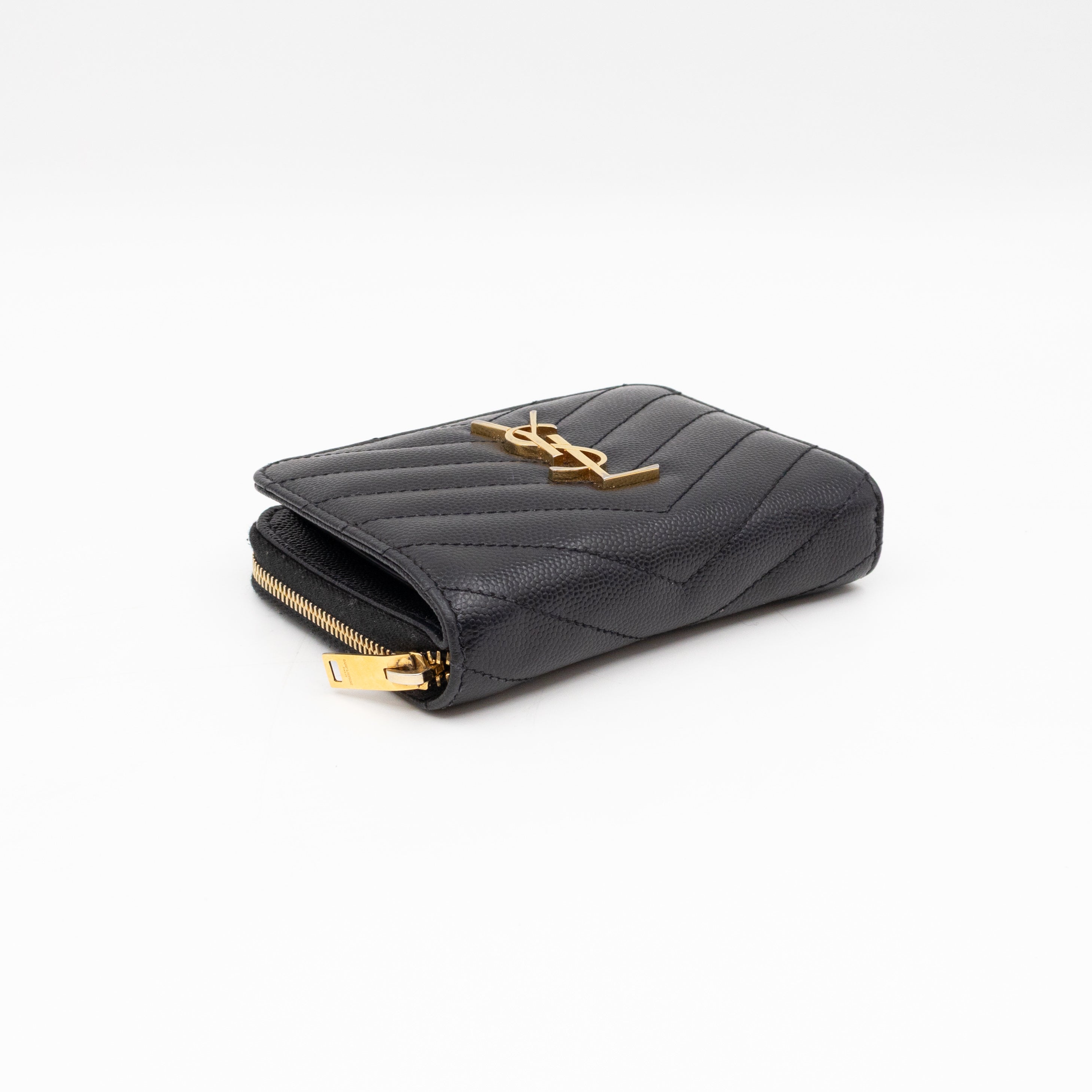 Cassandre Compact Zip Around Wallet Black Grained Leather