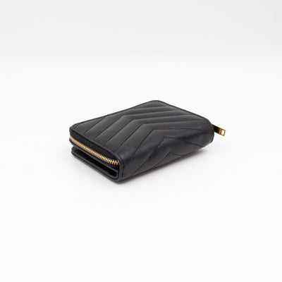 Cassandre Compact Zip Around Wallet Black Grained Leather