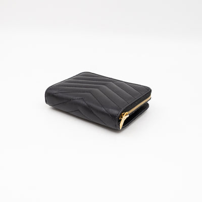 Cassandre Compact Zip Around Wallet Black Grained Leather