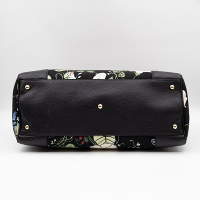Large Bamboo Shopper Tote Bag Black Floral Canvas