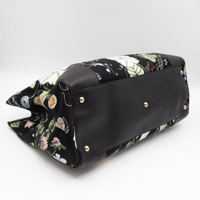 Large Bamboo Shopper Tote Bag Black Floral Canvas