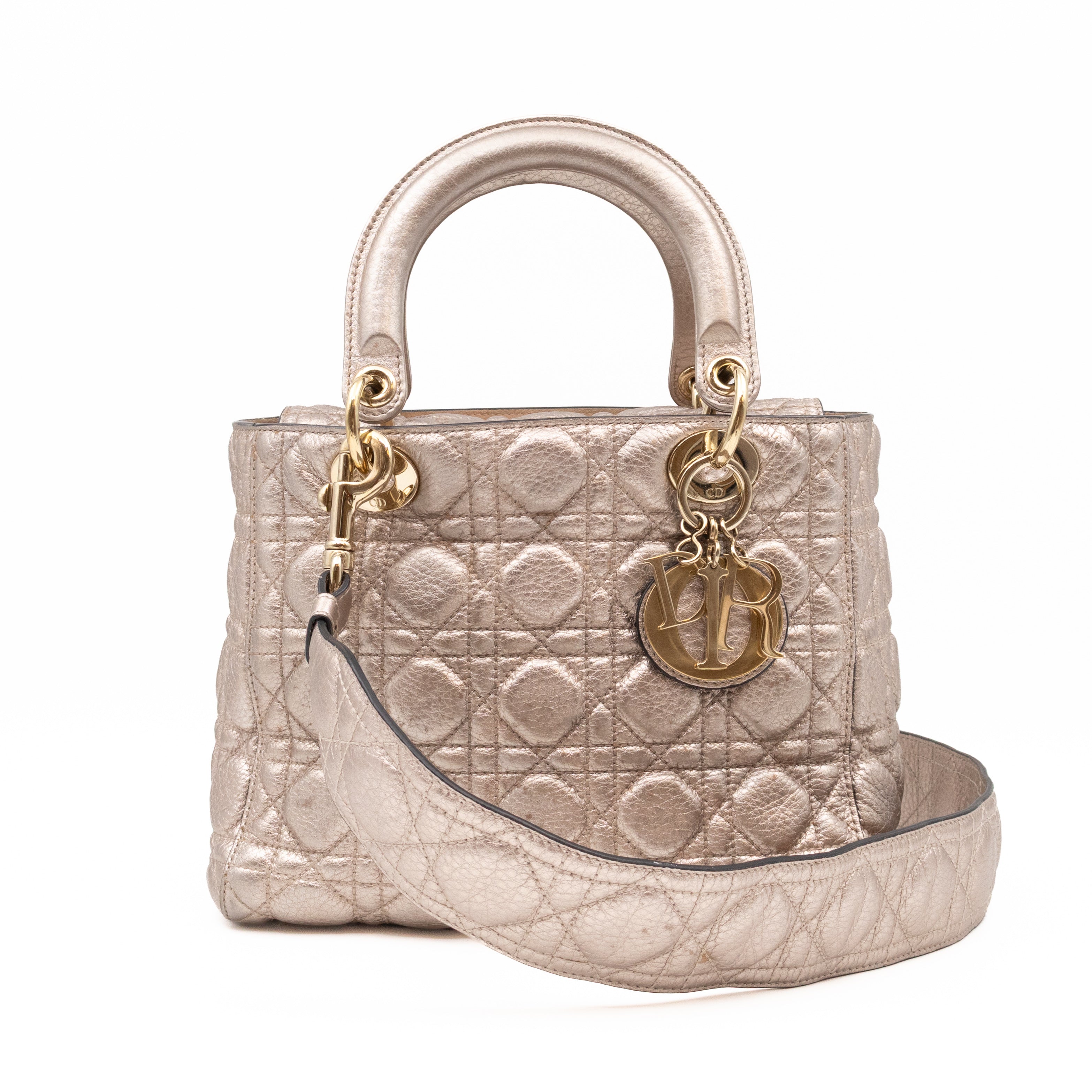 Lady Dior Supple Medium Champagne Metallic Leather