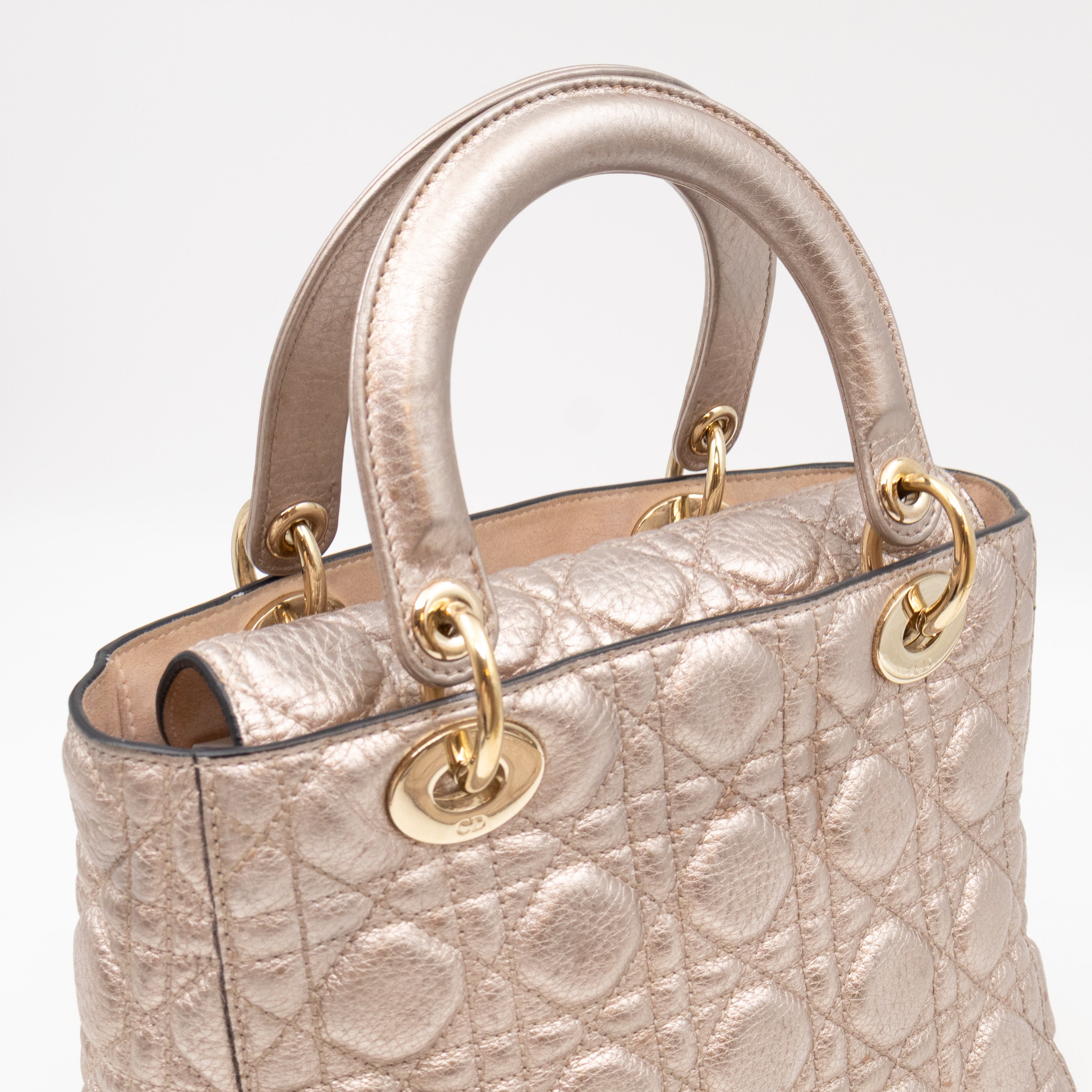 Lady Dior Supple Medium Champagne Metallic Leather