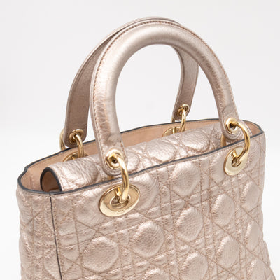 Lady Dior Supple Medium Champagne Metallic Leather
