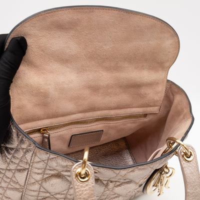Lady Dior Supple Medium Champagne Metallic Leather