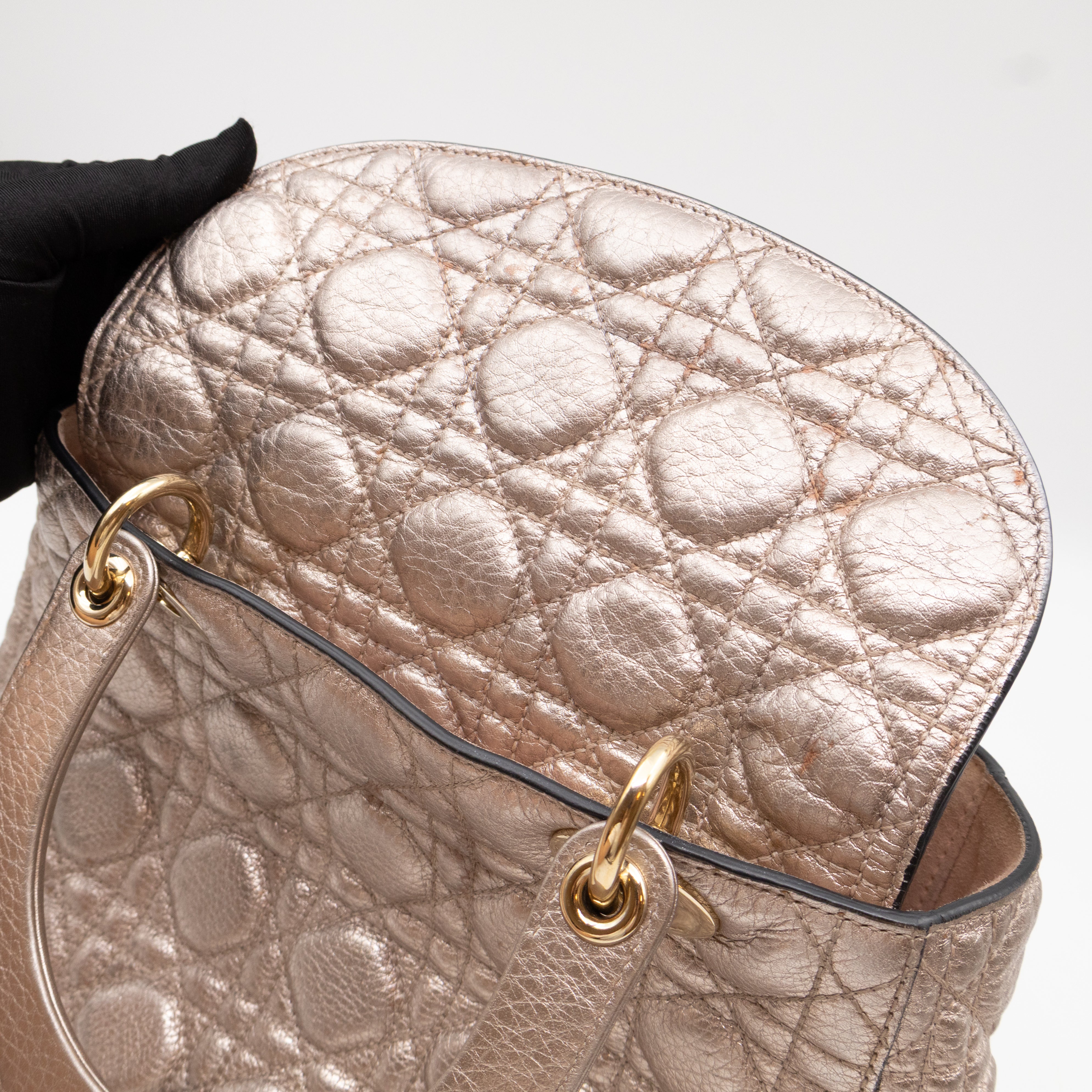 Lady Dior Supple Medium Champagne Metallic Leather