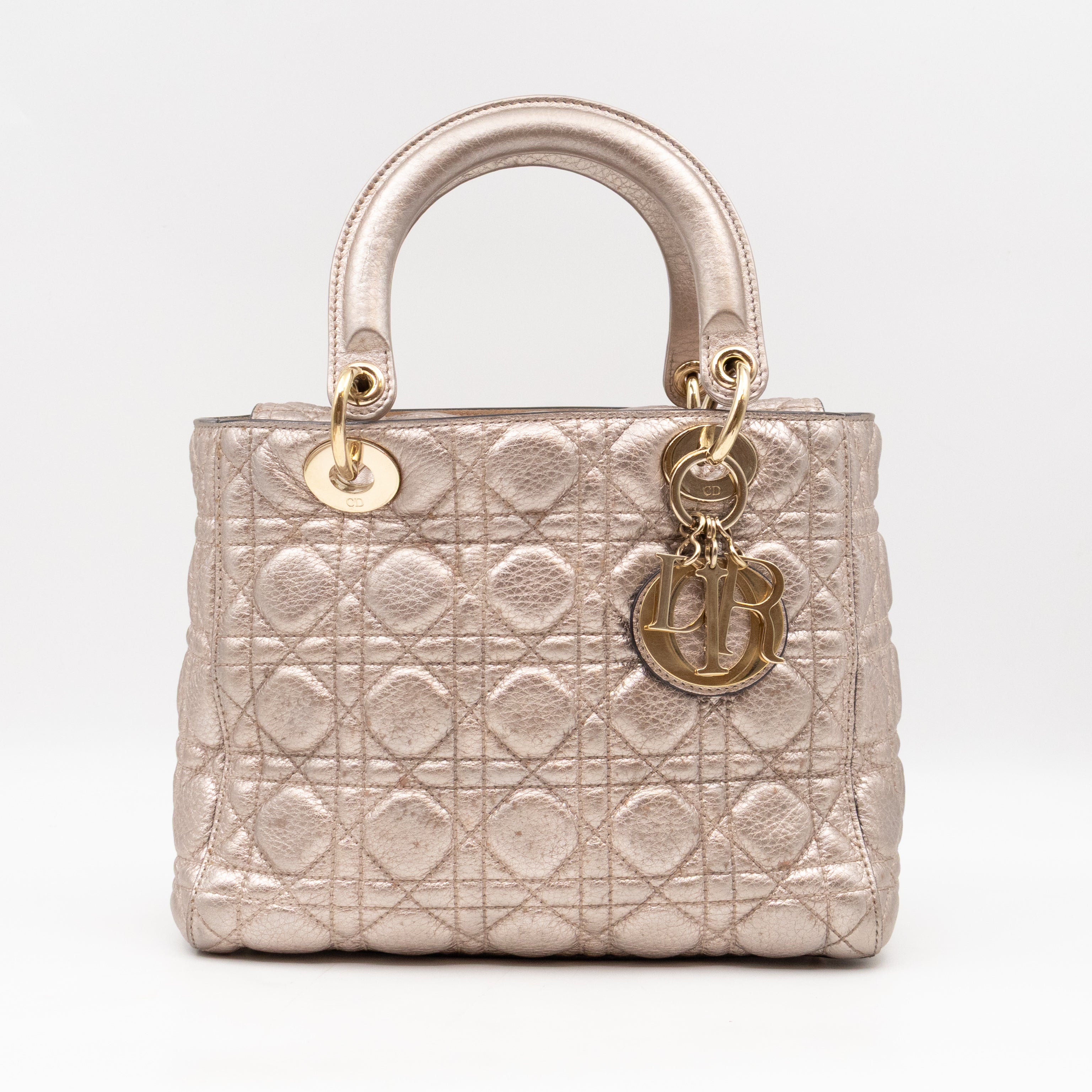 Lady Dior Supple Medium Champagne Metallic Leather