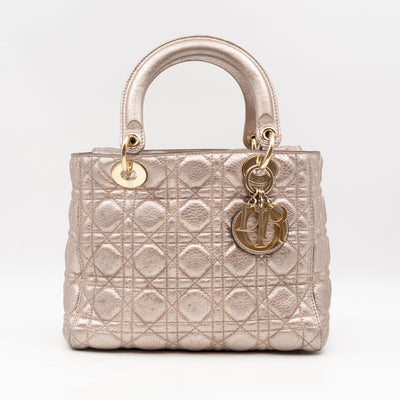 Lady Dior Supple Medium Champagne Metallic Leather