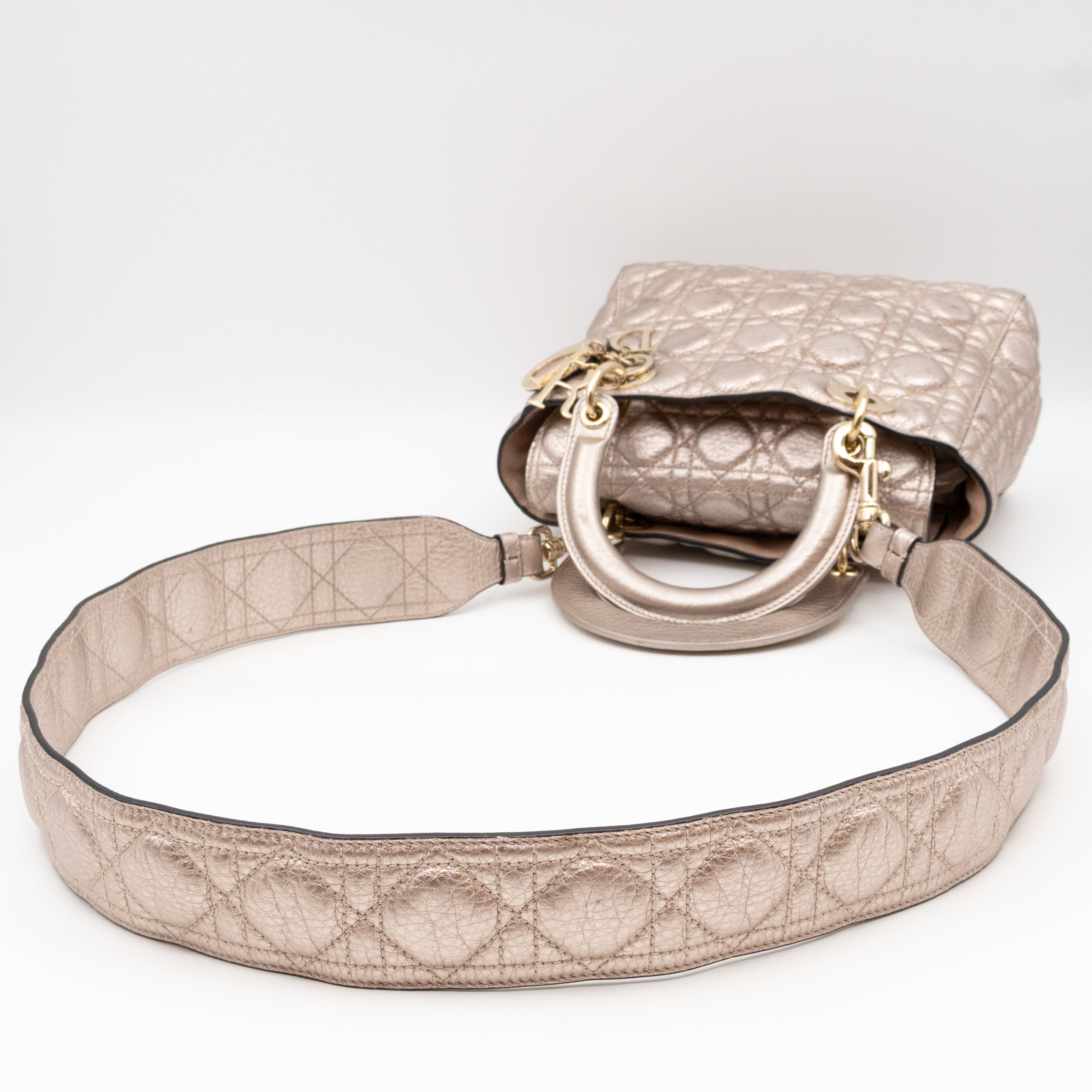 Lady Dior Supple Medium Champagne Metallic Leather