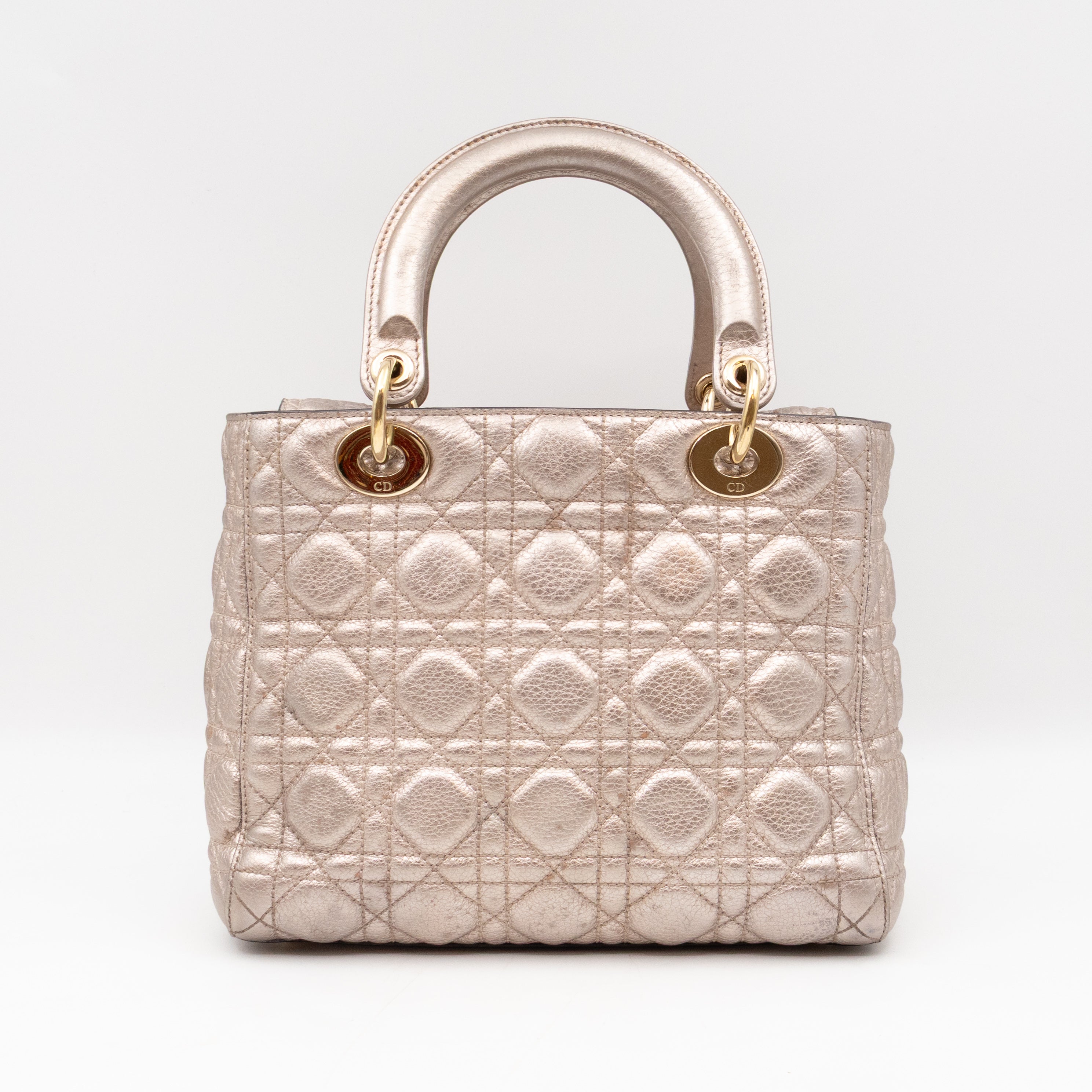 Lady Dior Supple Medium Champagne Metallic Leather