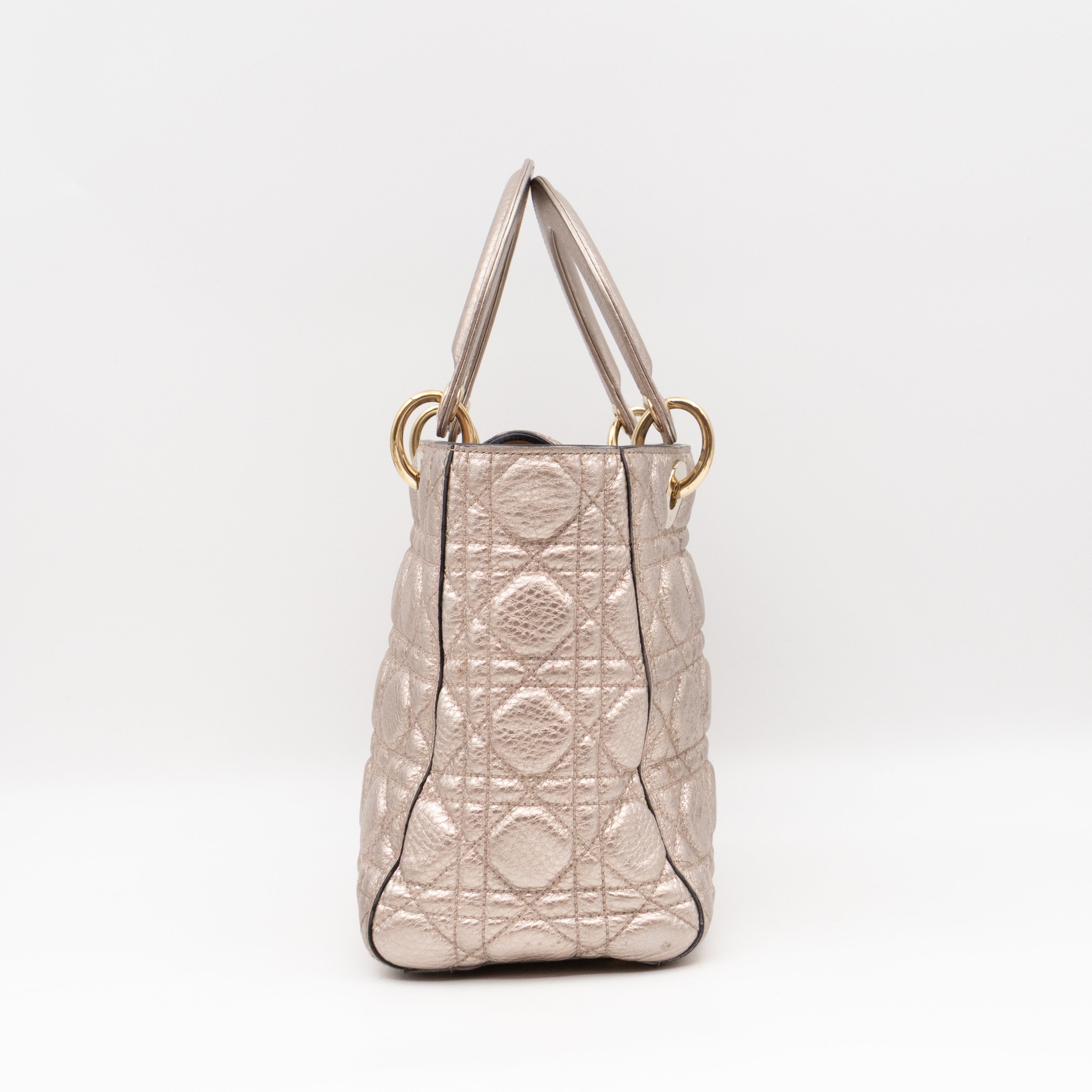Lady Dior Supple Medium Champagne Metallic Leather