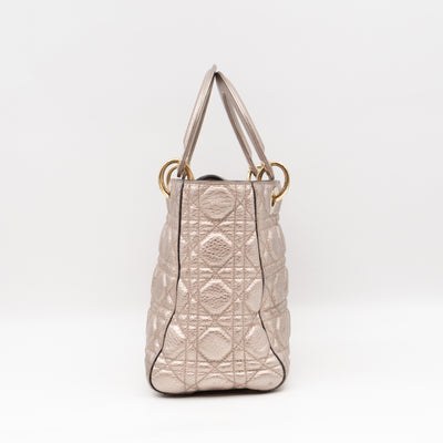 Lady Dior Supple Medium Champagne Metallic Leather