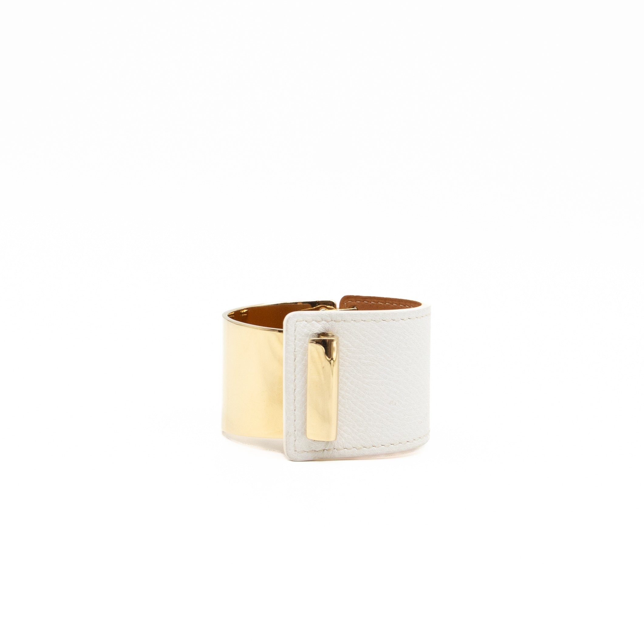 Thales Bangle Bracelet White Leather Gold