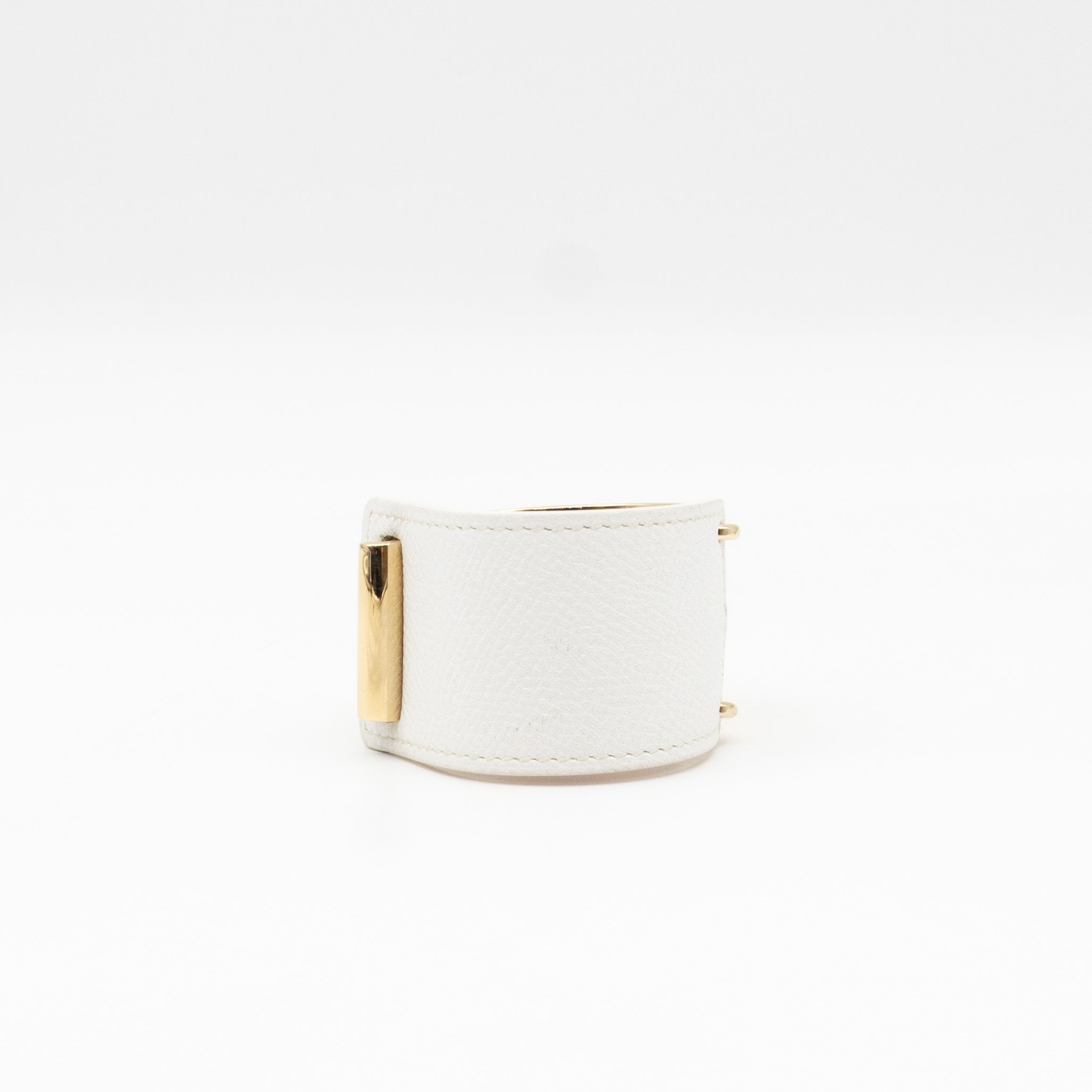 Thales Bangle Bracelet White Leather Gold