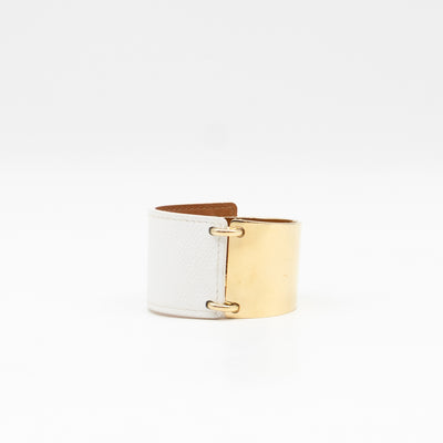 Thales Bangle Bracelet White Leather Gold