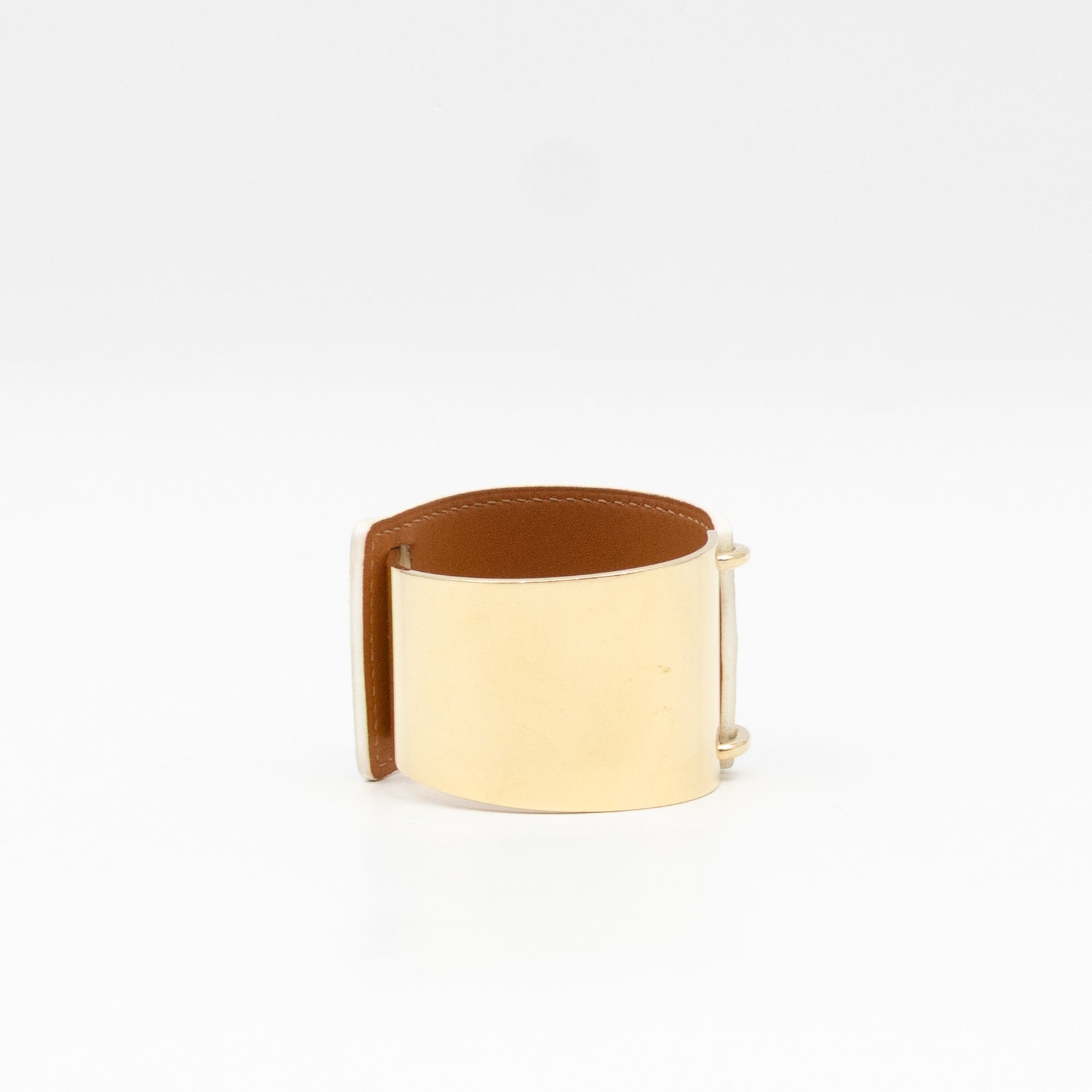 Thales Bangle Bracelet White Leather Gold