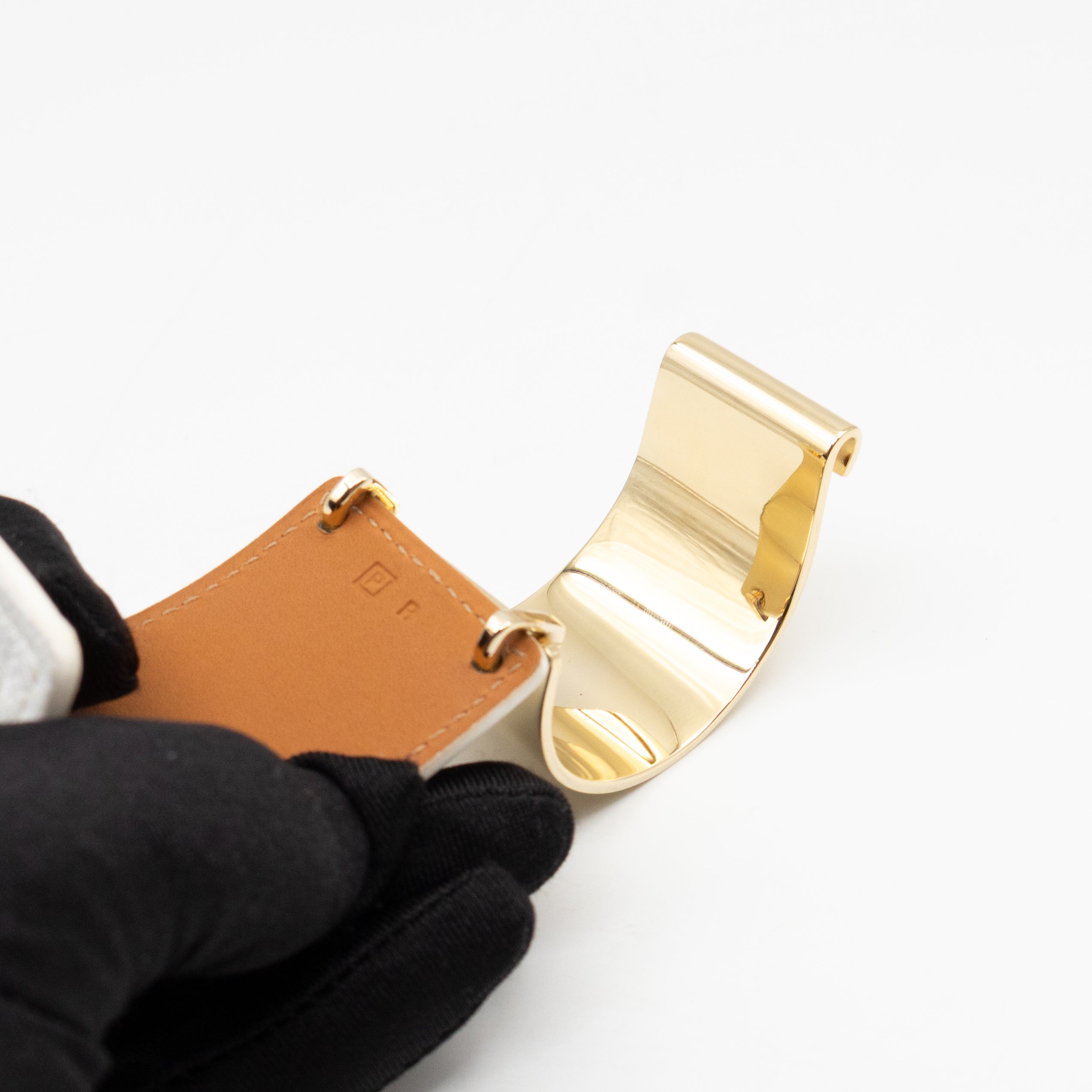 Thales Bangle Bracelet White Leather Gold