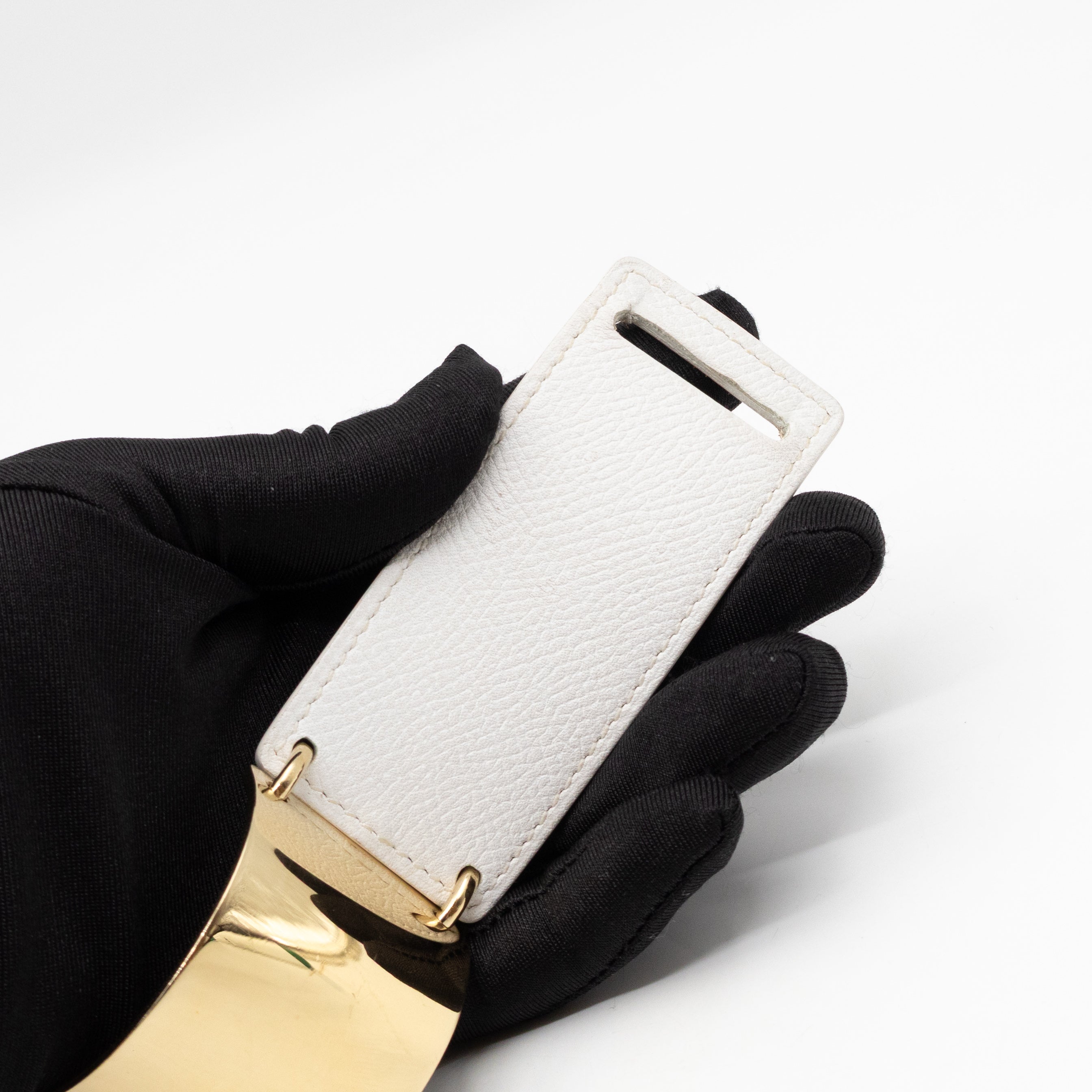 Thales Bangle Bracelet White Leather Gold