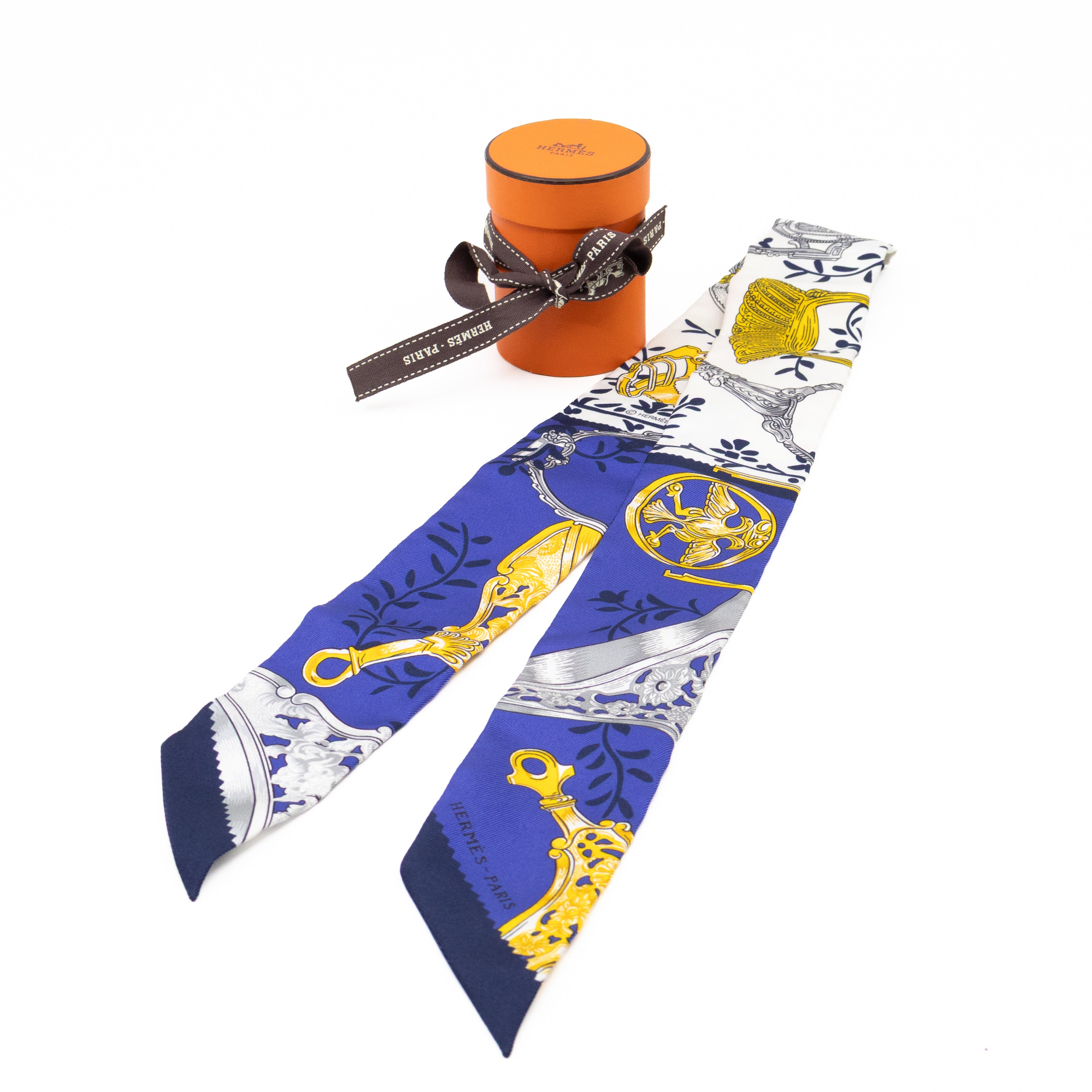 Twilly Silk Scarf Etriers Remix Armor Blue