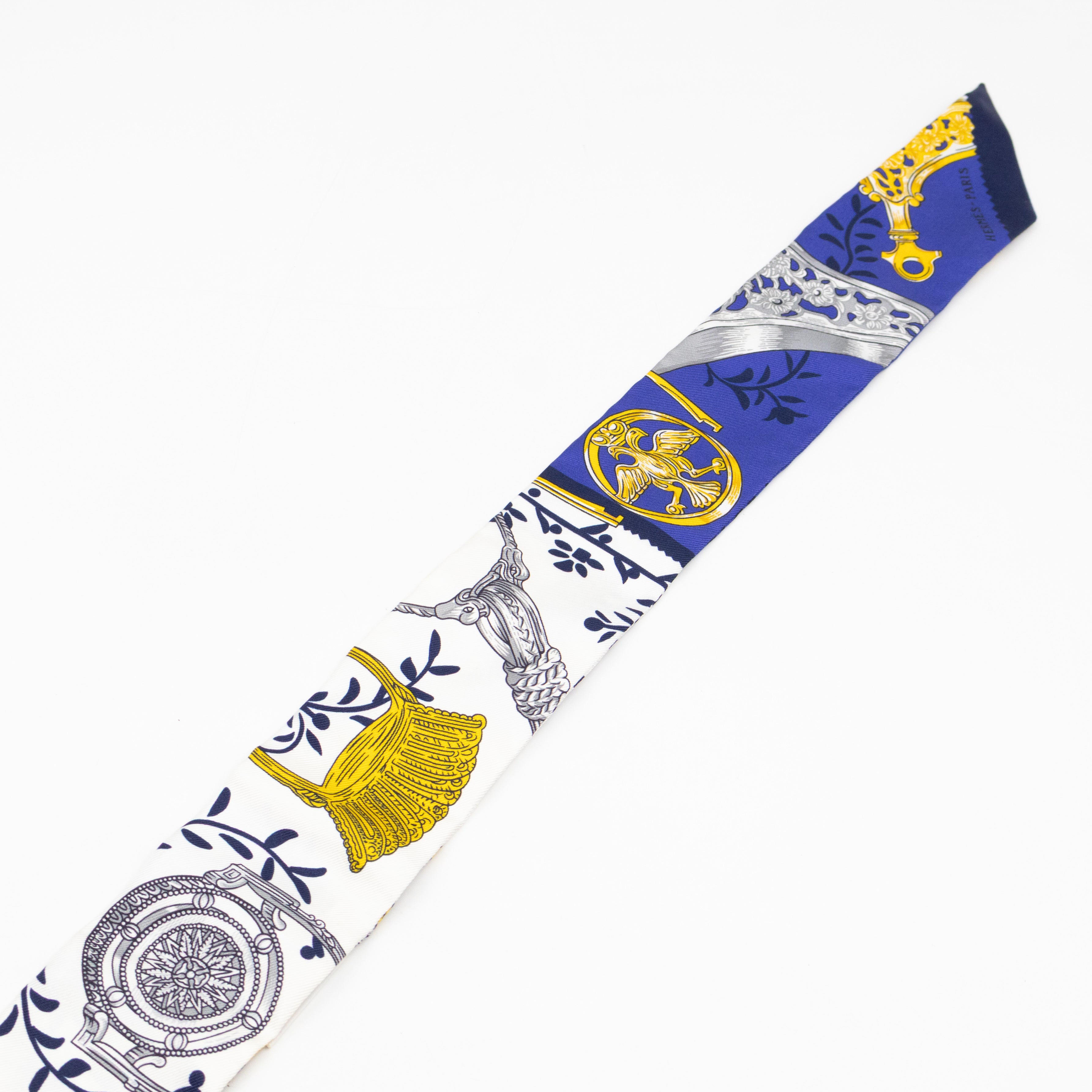 Twilly Silk Scarf Etriers Remix Armor Blue