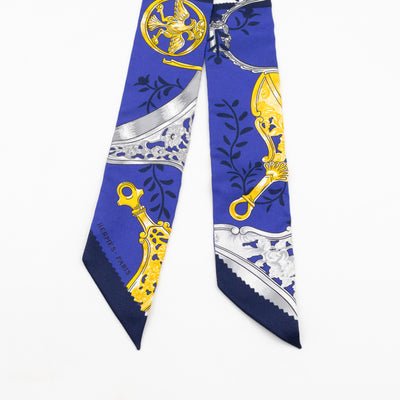 Twilly Silk Scarf Etriers Remix Armor Blue