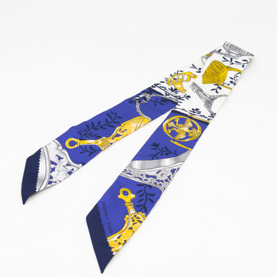 Twilly Silk Scarf Etriers Remix Armor Blue