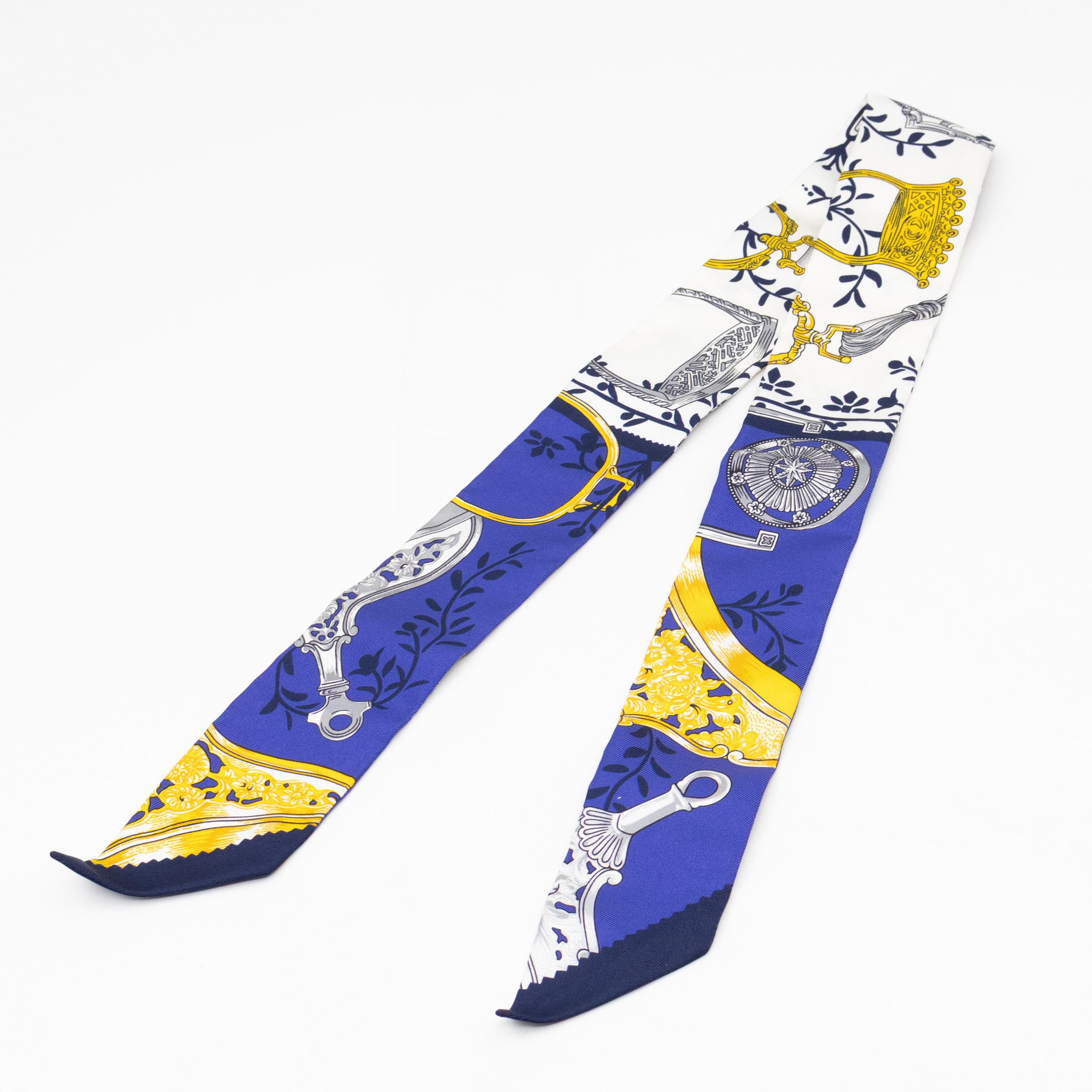 Twilly Silk Scarf Etriers Remix Armor Blue