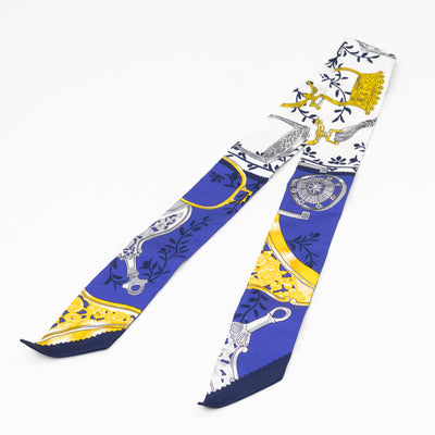 Twilly Silk Scarf Etriers Remix Armor Blue